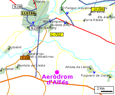 Mapa per accedir al aer&ograve;drom d'Alfes