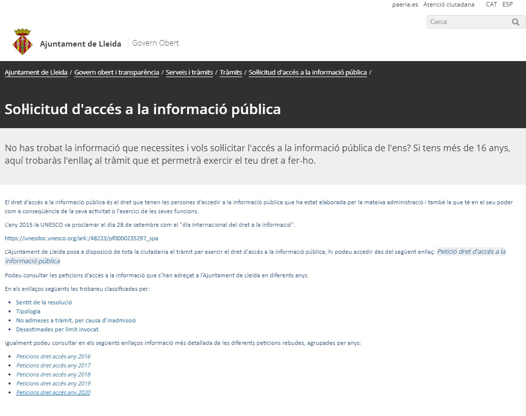 L’Ajuntament de Lleida ha incorporat millores a la pàgina web de Transparència perquè la ciutadania pugui accedir d’una manera més àgil i directa a informacions del seu interès