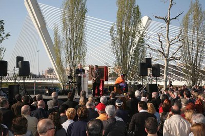 José Montilla i Àngel Ros, durant el discurs d'inauguració.