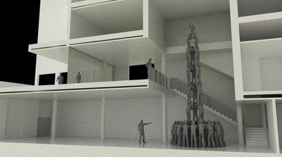 La planta semisoterrani estarà totalment destinada a la nova seu dels Castellers de Lleida i conté una gran sala d’assaig i polivalent de 270 m2..