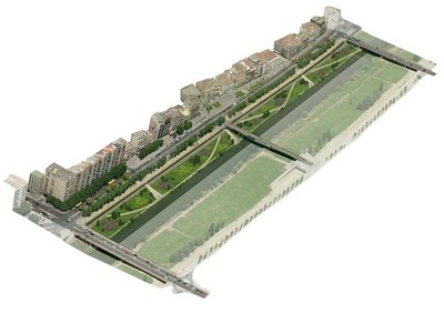 Vista àeria virtual de la zona del marge dret que es millorarà amb l'obra presentada avui..