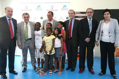 Enric Pujol(delegat la Caixa Lleida), Àngel Ros, M.Pueyo (delegat del govern), Jaume Lanaspa (dtor.gral Fundació La Caixa), J.A.Flores (sots delegat ….