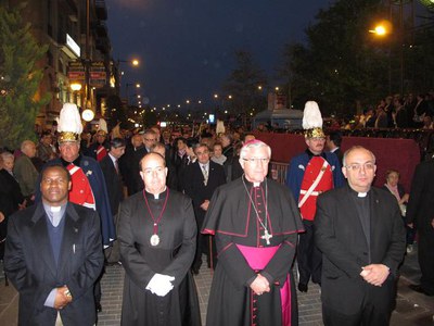 Foto 2. El bisbe de Lleida, Joan Piris, i el paer en cap, Àngel Ros, han presidit la representació institucional.
