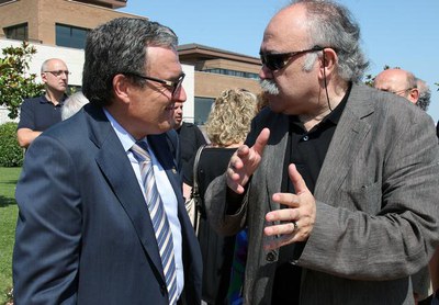 L'alcalde Àngel Ros i Josep Lluís Carod Rovira, que també ha assistit al funeral de Víctor Torres..