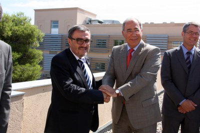 L'alcalde, Àngel Ros, i el rector de la UdL, Roberto Fernández a partir d'avui vicepresident i president del Parc..