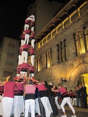 Foto 3. Els Castellers de Lleida han actuat amb motiu de les jornades del FEAE.
