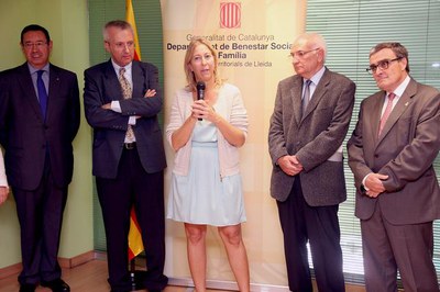 Àngel Ros, a l'acte de presa de possessió de Josep M. Forné com a nou director dels SSTT de Benestar Social a Lleida.
