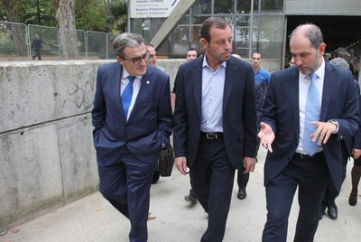 Àngel Ros, Sandro Rosell i Oriol Oró, al recinte de Municipàlia.