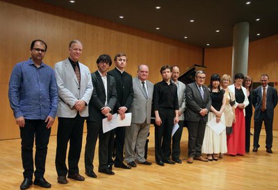 Autoritats, guanyadors, jurat i pratrocinadors del concurs, aquest vespre, a l'Auditori..