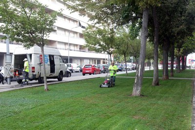 La campanya també inclou treballs de jardineria i manteniment dels espais verds, a la imatge, la plaça Orvepard..