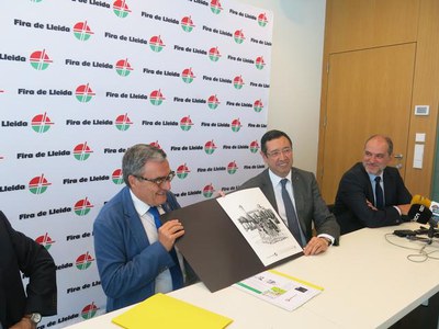 El president del Patronat de la Fira, Àngel Ros, i el delegat de la Generalitat, Ramon Farré, han presentat la litografia d'aquest any, realitzada pe….