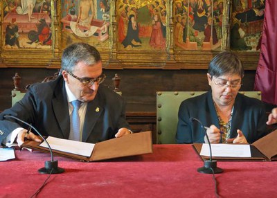 Ros i Eritja, en la signatura del conveni de col·laboració entre la Paeria i la Fecom.