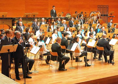 Àngel Ros i Amadeu Urrea, abans del concert de la Banda Municipal de Lleida a l'Auditori, amb motiu de Santa Cecília, patrona dels músics.