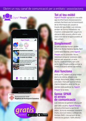 La Paeria ofereix a les associacions de la ciutat la possibilitat de configurar una APP pròpia, a través de l'aplicació Ogeo People.