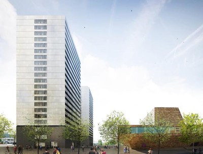 Recreació virtual. L’entitat propietària del solar adjunt a la Llotja demana la llicència per construir les torres annexes.