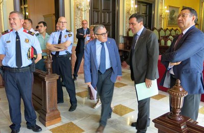 Junta Local de Seguretat, aquest dimecres a la Paeria. L'alcalde, Àngel Ros, amb el nou director general dels Mossos, Pere Soler, i el delegat de la ….