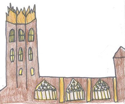 Dibuix representatiu de La Seu Vella en el projecte Guia't per Lleida del Consell d'Infants del Plenari dels Infants i Adolescents de Lleida.