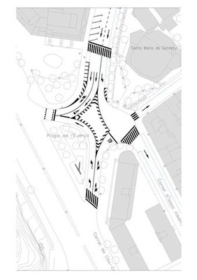 Plànol de la cruïlla del carrer Acadèmia amb Passeig de Ronda.