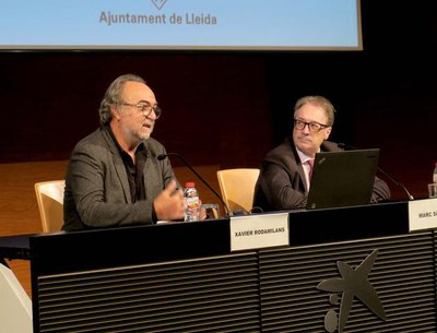 Xavier Rodamilans i Marc Simon, en l'obertura de la jornada tècnica sobre afectivitat i sexualitat en la gent gran.