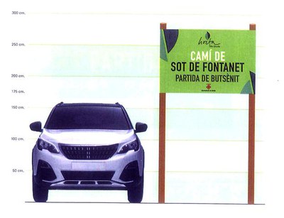 Dibuix del cartell informatiu sobre el camí per on se circula.