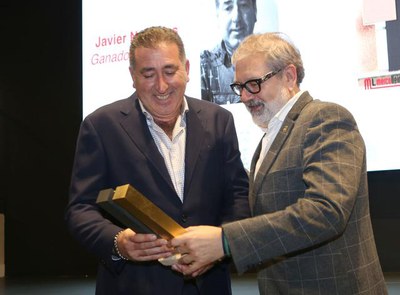 El paer en cap Fèlix Larrosa amb Javier Nestares, de Ganados Nestares..