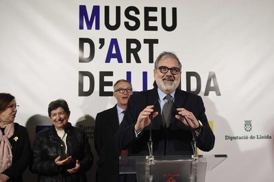 Un moment del parlament de l'alcalde en l'acte d'aquest matí.