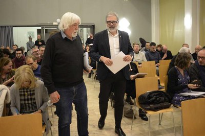 L'alcalde Larrosa amb l'assessor de Cultura de la Paeria, Antoni Llevot..