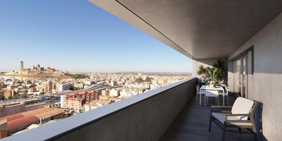 Recreació virtual des de l'interior d'un habitatge de les Torres del Cel a Lleida.