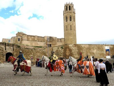 Les cavalleries a la Seu Vella esperant el moment de la desfilada.