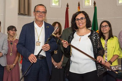 Miquel Pueyo i Ainhoa Casabón, en la constitució de la junta de l'EMD de Raimat, aquest dimecres.