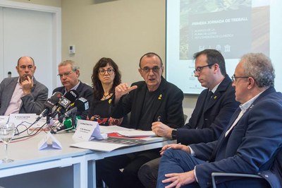 La roda de premsa posterior a la reunió dels alcaldes i l'alcaldessa de les capitals de la Plana de Lleida..