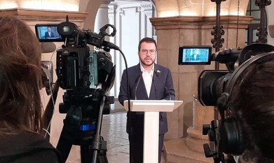 Pere Aragonès ha atès els mitjans de comunicació en finalitzar la trobada institucional.