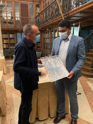 L'alcalde Miquel Pueyo amb el regidor de Mobilitat i Transports de l'Ajuntament de Lisboa, Angelo Pereira, en la rebuda institucional a la delegació ….