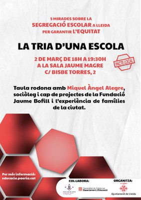 Taula rodona dins el cicle “5 mirades al voltant de la segregació” per afavorir l’equitat.