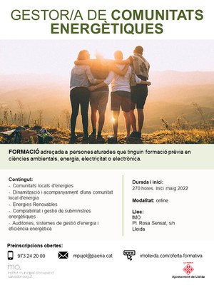 Cartell amb informació sobre el curs de gestió de comunitats energètiques.