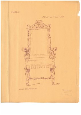 Dibuix de la cadira de l'alcalde, dissenyada per l'arquitecte Ramon Argilés..
