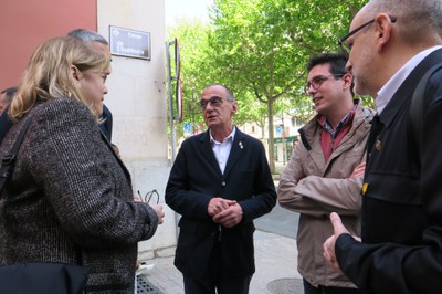 Pueyo, Postius i Rutllant amb la consellera Garriga, abans de fer la visita d'obres al nou Morera-Museu d’Art Modern i Contemporani de Lleida.