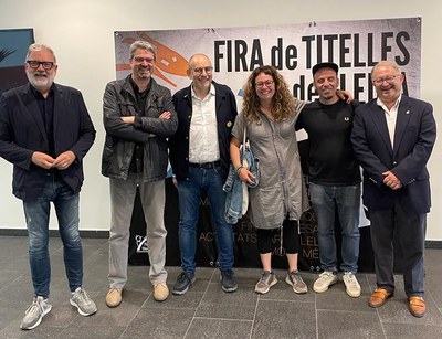 Els paers Rutllant, Cerdà i Larrosa, amb els dos directors de la Fira i el delegat de Cultura de la Generalitat.