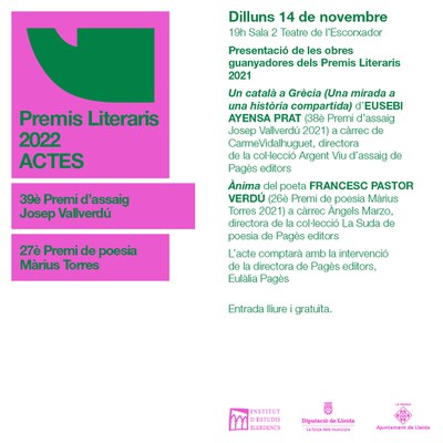 Aquest dilluns, 14 de novembre, a les 19 hores, al Teatre Municipal de l’Escorxador, es presenten les obres guanyadores dels Premis literaris 2021.