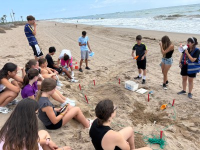 Joves a la platja fent tasques de conservació del medi ambient.