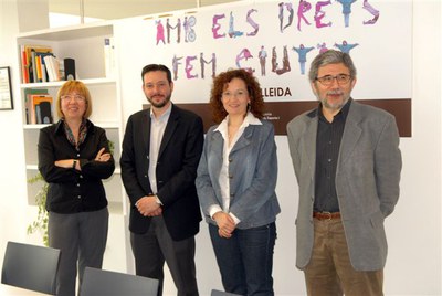 En la roda de premsa han intervingut (d'esquerra a dreta) Carmina Pardo, Diego Celorio, Rosa Ball i Jaume Barrull..