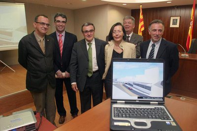 Les autoritats, instants després de presentar el projecte de la nova Audiència de Lleida..