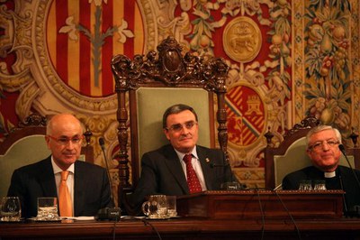 Àngel Ros, amb el bisbe Joan Piris i Josep Antoni Duran i Lleida..