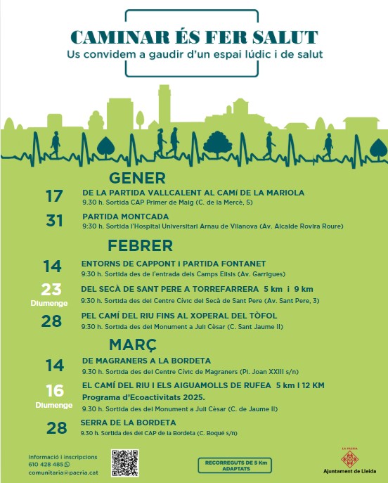 Nou calendari del programa Caminar és fer salut" per als mesos de gener, febrer i març.
