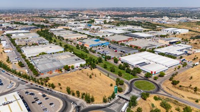 Vista àrea d'arxiu d'una de les zones industrials de la ciutat de Lleida..