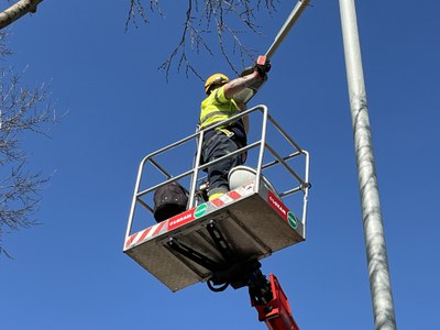 Substitució de la lluminària d'un fanal.