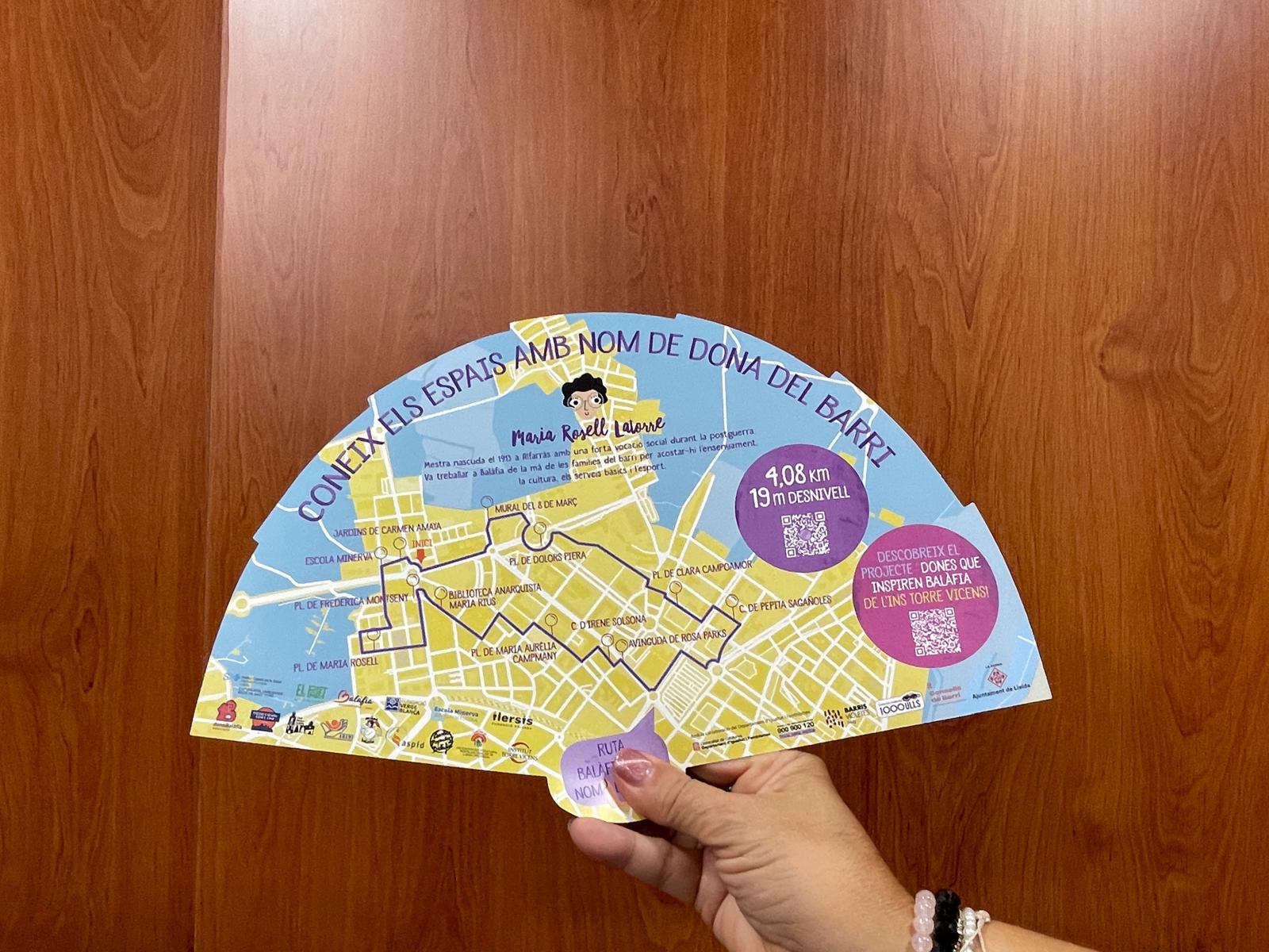 El ventall amb rutes saludables de Balàfia és una iniciativa que ja s’ha desenvolupat a Centre Històric i la Mariola i que fomenta l’activitat física i crea espais de trobada del veïnat. A Balàfia, a més, es recupera la memòria democràtica en clau de gènere.