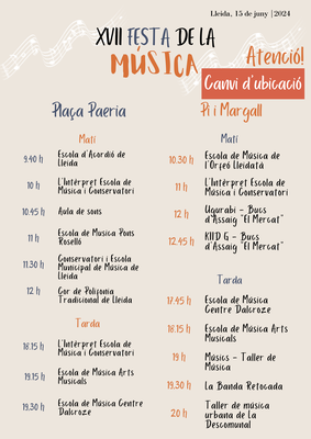 L'escenari de música moderna serà el C/Pi i Maragall (costat de l'Auditori) enlloc del Pati de les Comèdies.