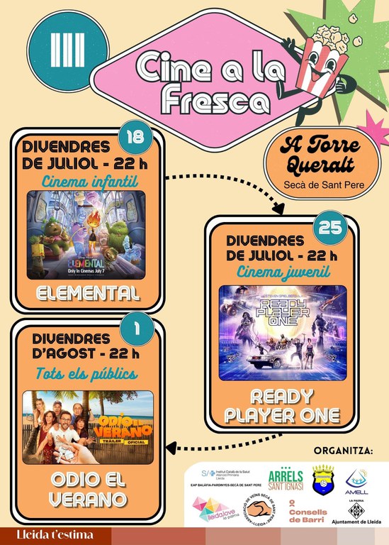 Tercer cicle de Cinema a la fresca, a Torre Queralt, al Secà de Sant Pere.