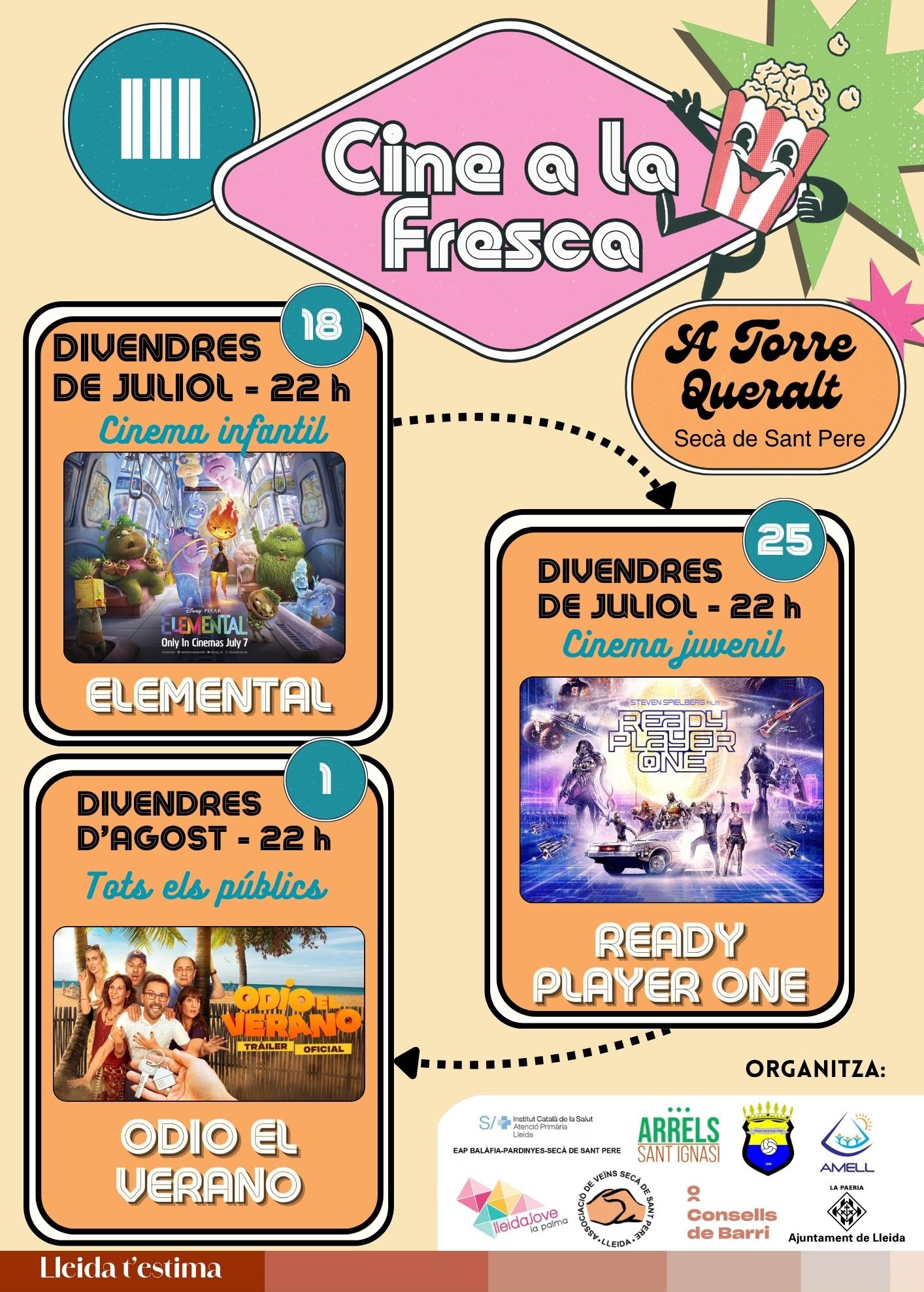 Tercer cicle de Cinema a la fresca, a Torre Queralt, al Secà de Sant Pere.